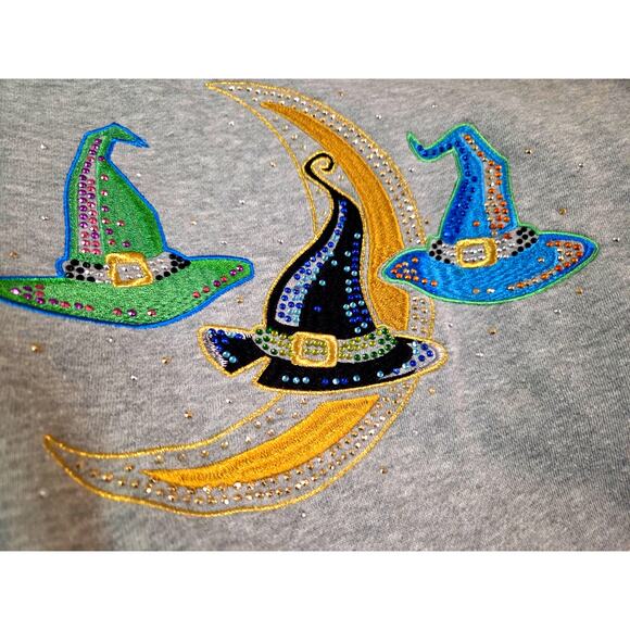 Vintage Quacker Factory 2XL Halloween Witch Hat Sweater Gray Sparkle Hocus - Picture 1 of 9